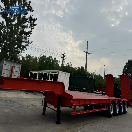 4 Axle Low Bed Trailer with Folding Ramp